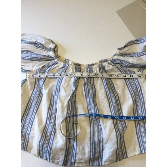 Tularosa Women Striped Off Shoulder Linen Tassel Blouse Top 3/4 Sleeve SZ Small - Picture 7 of 10